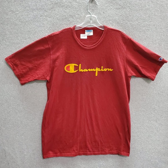 Champion Men T-Shirt XL Red Logo Spellout Short Sleeve Adult Tee Pullover - Picture 1 of 7